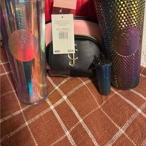 Starbucks Holographic Tumbler set /fob juicy couture set of 3 makeup Pouch Set